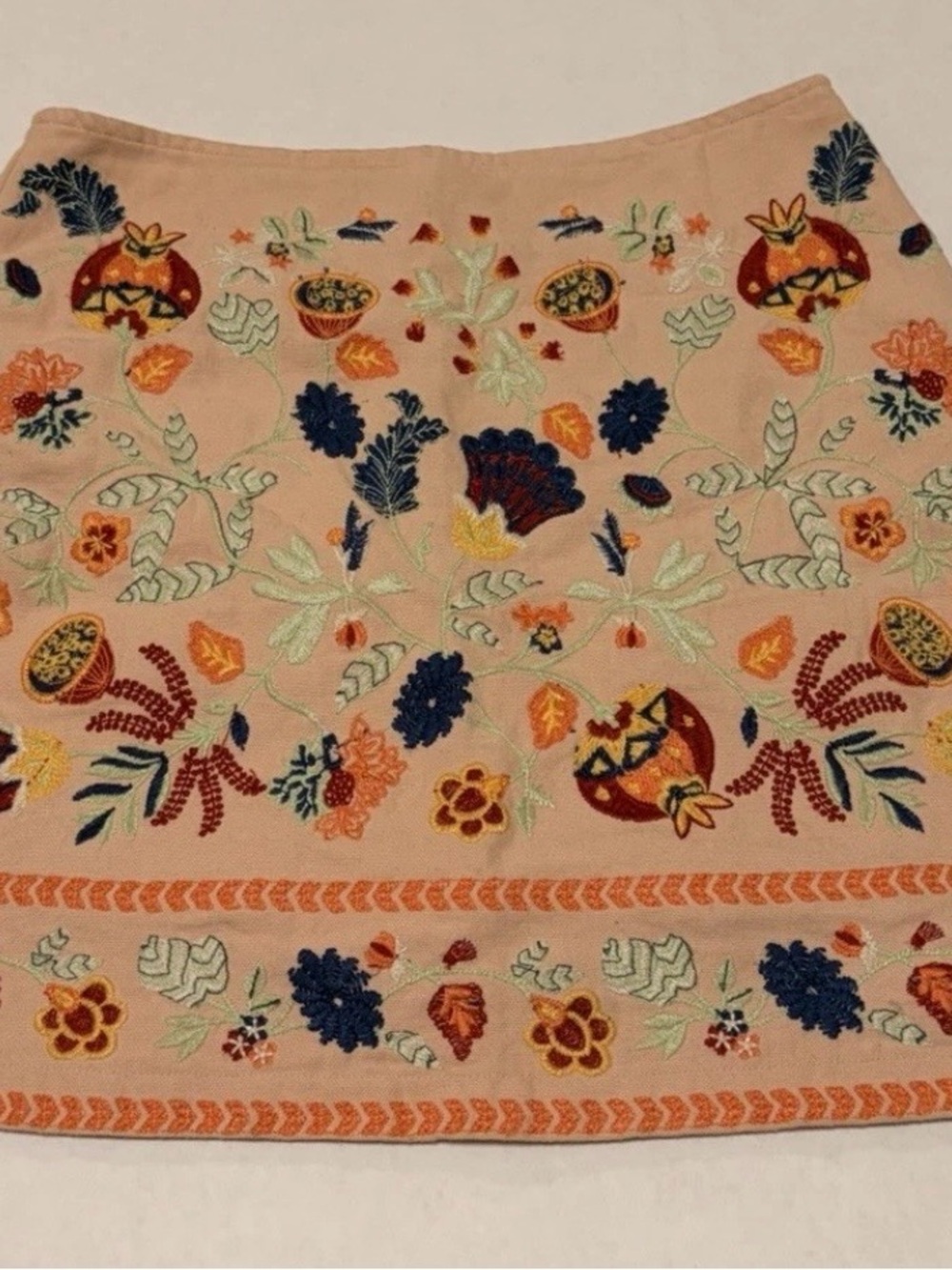 Urban Outfitters Peach Embroidered Floral Mini Skirt